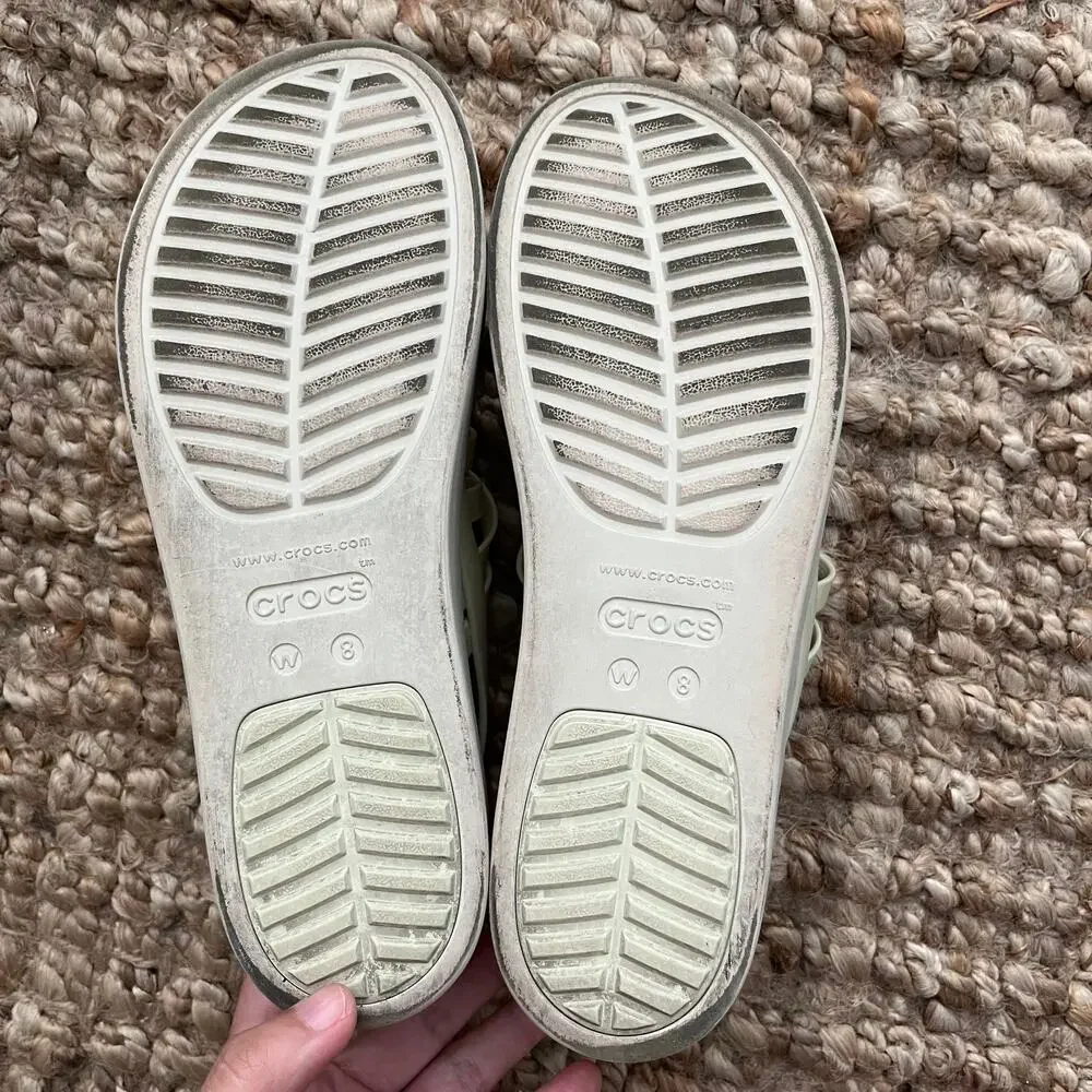 Crocs Brooklyn Strappy Low Wedge Sandals Womens 8 Cream LiteRide Platform